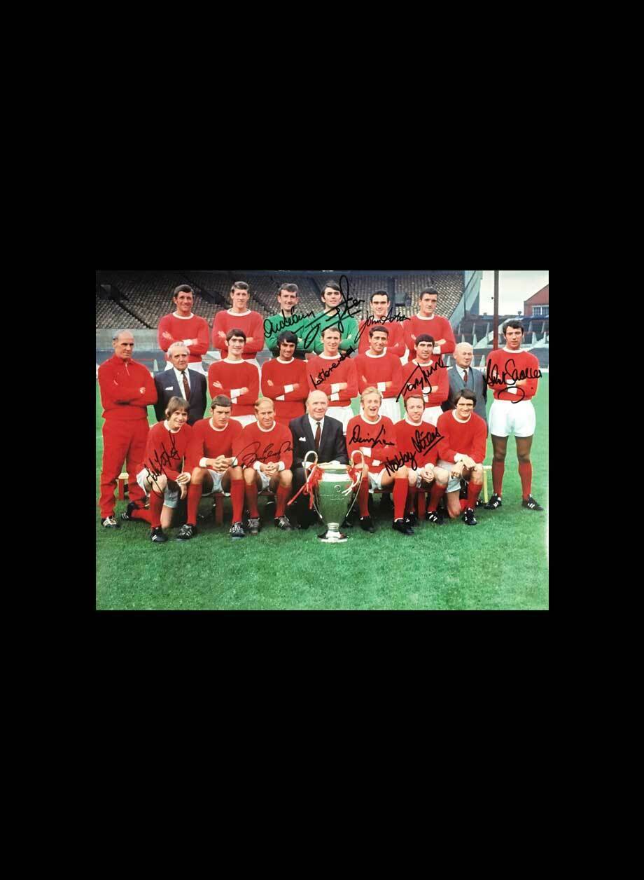 MANCHESTER UNITED 1968 16X12 FOOTBALL Photo Poster painting SIGNED BY 10 WITH COA & PROOF