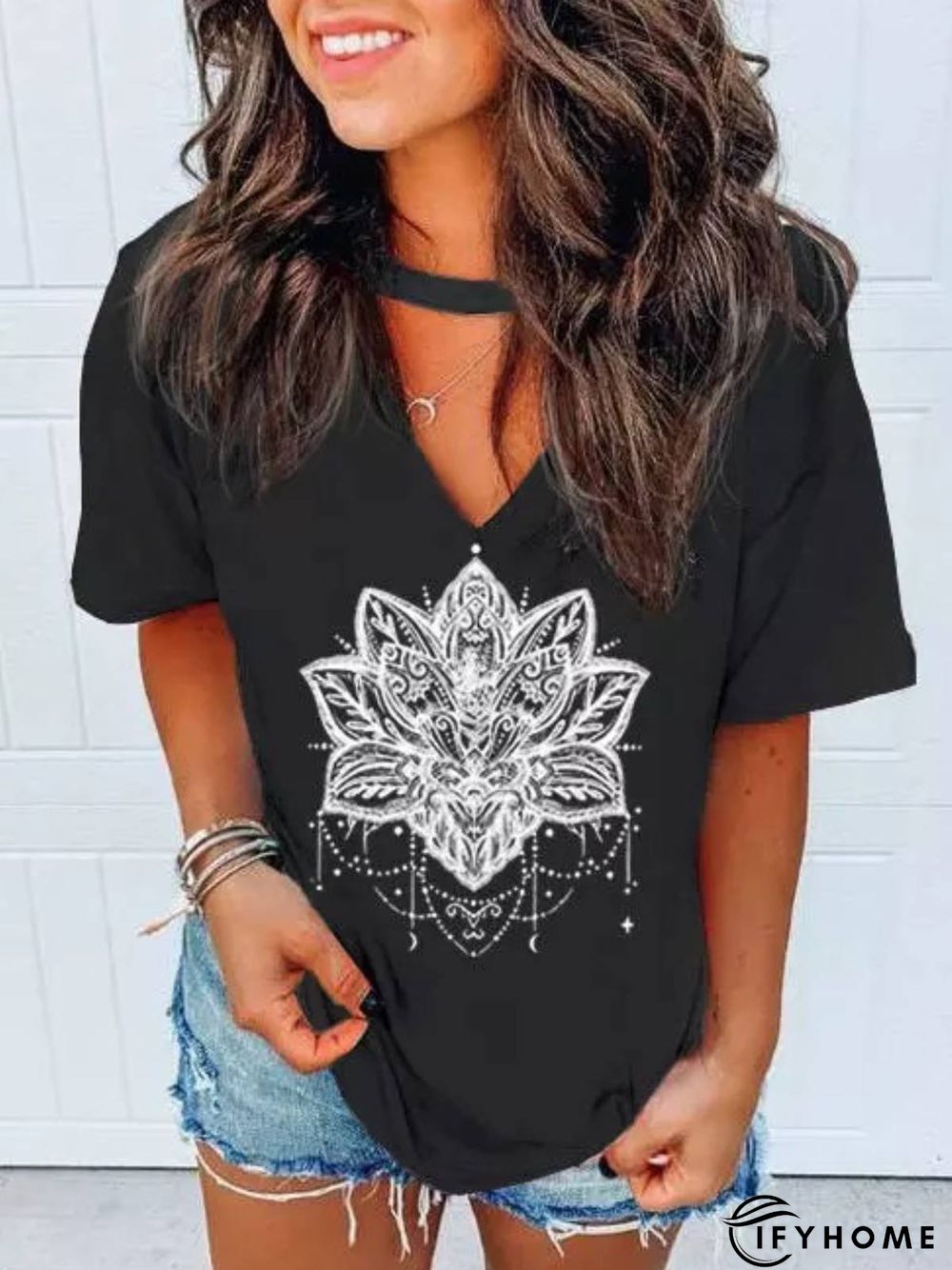 Casual Floral-Print Short Sleeve T-shirt | IFYHOME