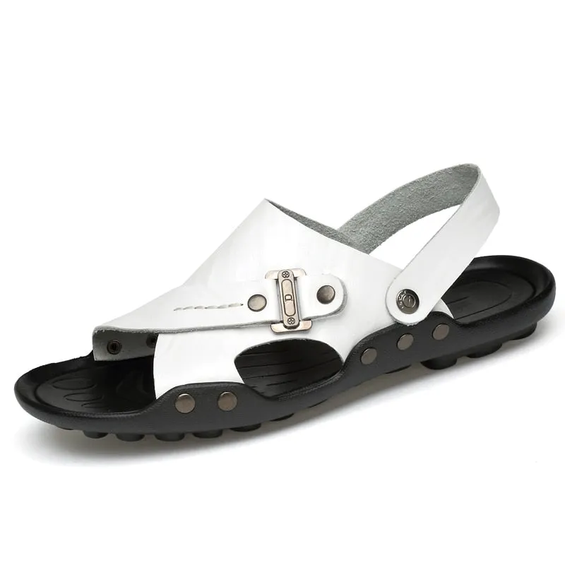 Nine o'clock 2021 Men's Sandals Trend Casual Male Slippers Summer Leather Flats Shoes Outdoor Anti-skid Wear-resisting Big Size