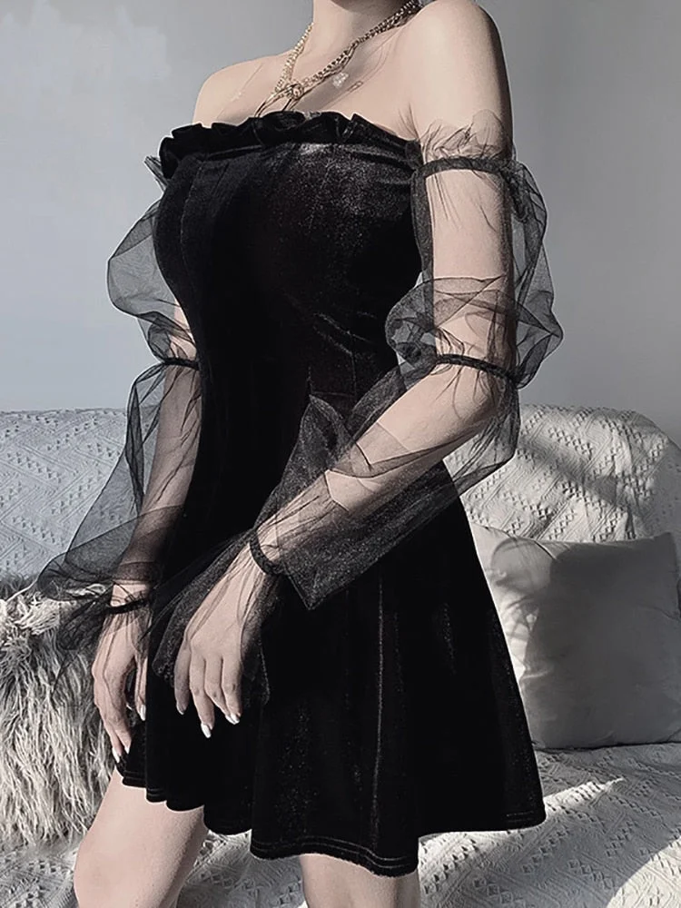 Helloween Big Sale Billlnai Mesh Vintage Gothic Dresses Egirl Aesthetic Transpanent Strap Pleated Dress Chic Punk Hip Hop Grunge Emo Alt Clothes