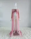 Maternity Pink Long Chiffon Photography Dress Lace Photo Shoot Prop