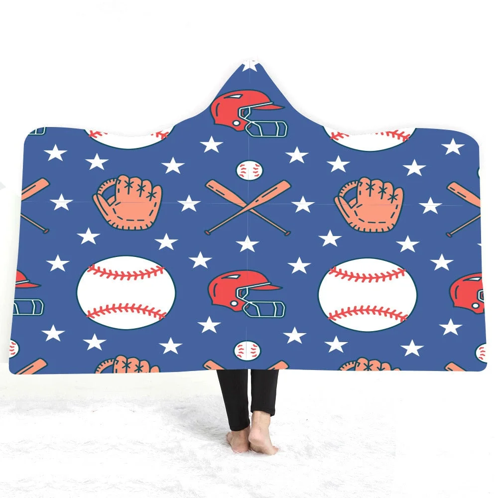 Hooded Blanket 3D Printed Baseball For Home Sofa Sherpa Fleece Hoodie Blanket Microfiber Throw Blanket For Adults Drop Shipping