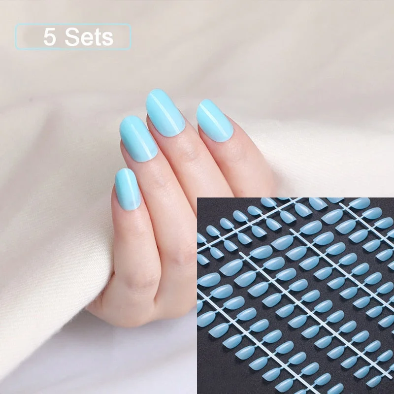 5 Sets Of 24 Pieces Per Unit Round Colored False Nails Tips Full Cover 10 Size Fake Nails For DIY Acrylic Press On Nail Tips-Nail Inspo