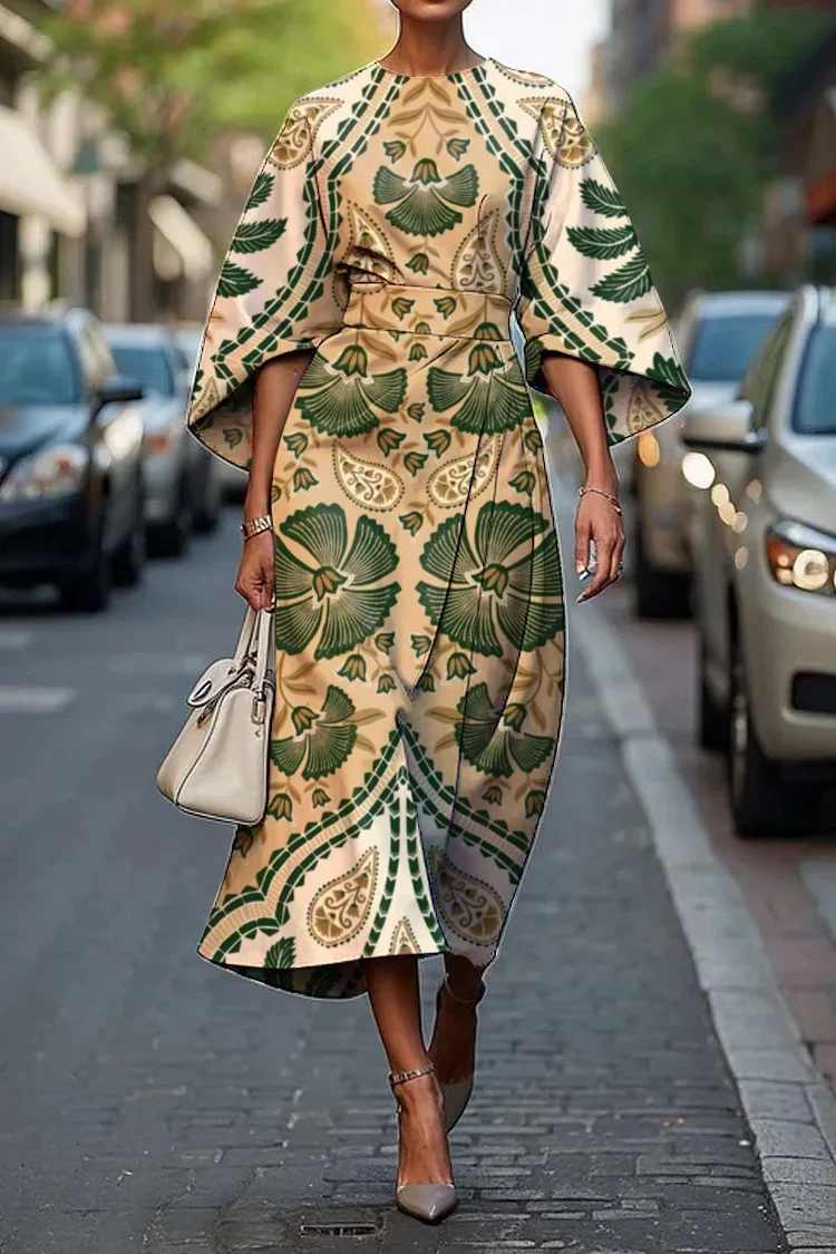 Women's Vintage Elegant Floral Print Midi Dress