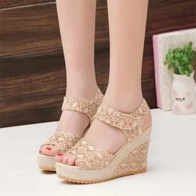 2020 Fashion INS Hot Lace Leisure Women Wedges Heeled Women Shoes Summer Sandals Party Platform High Heels Shoes Woman