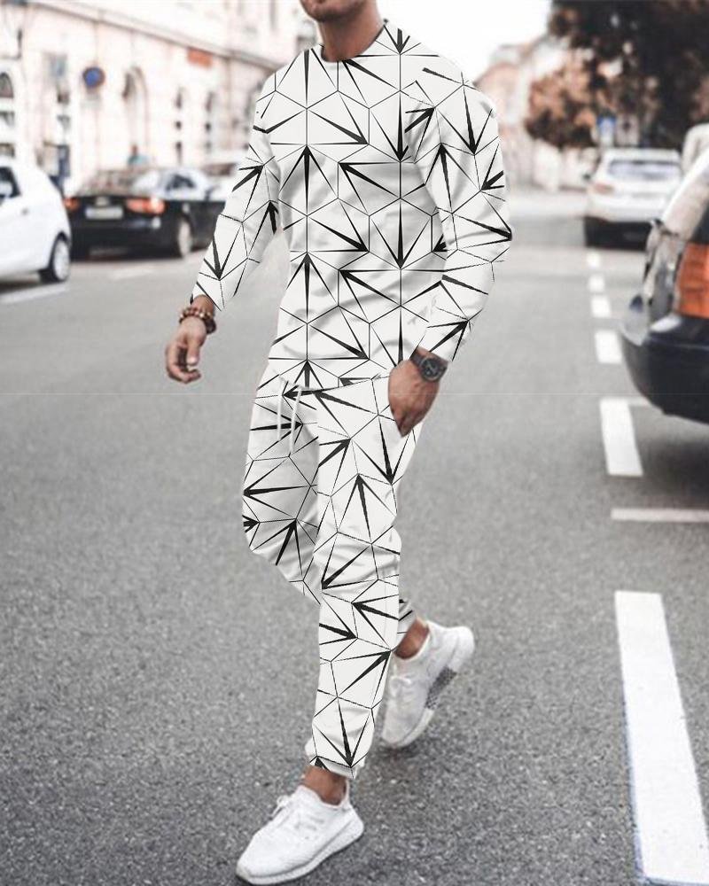 Men's Casual 3D Triangle Printing Long-sleeved Suit