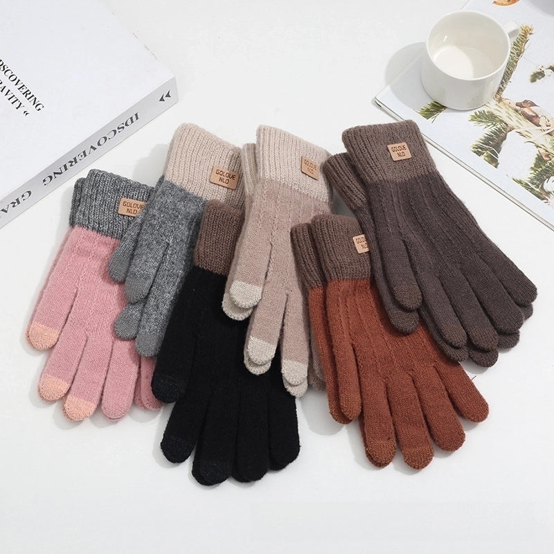 Alpaca Wool Knitted Touch Screen Gloves Women’s Full-finger Warm Padded Velvet Lovers Gloves Korean Winter Riding Gloves