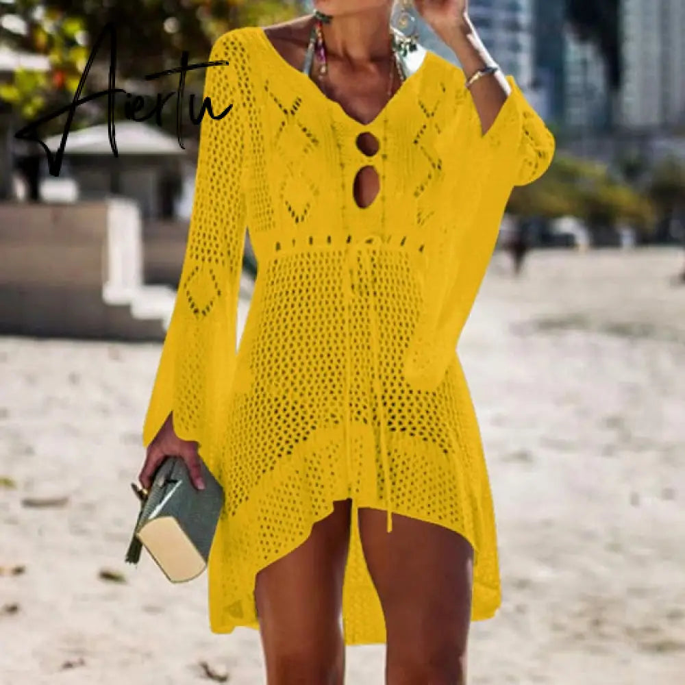 Aiertu Sexy Cover Up Bikini Women Swimsuit Cover-up Beach Bathing Suit Beach Wear Knitting Swimwear Mesh Beach Dress Tunic Robe Aiertu