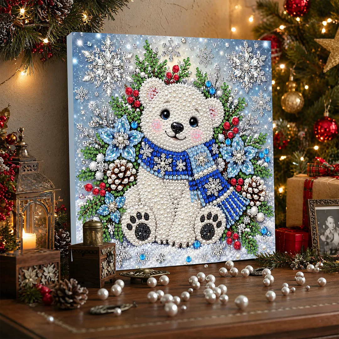 Framed Pearl Painting Kit Holiday Bear Wall Art 11.81x11.81in