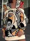 Stylish Abstract Printed Bandage Split-Joint Hooded Sweatshirt&Mini Dress