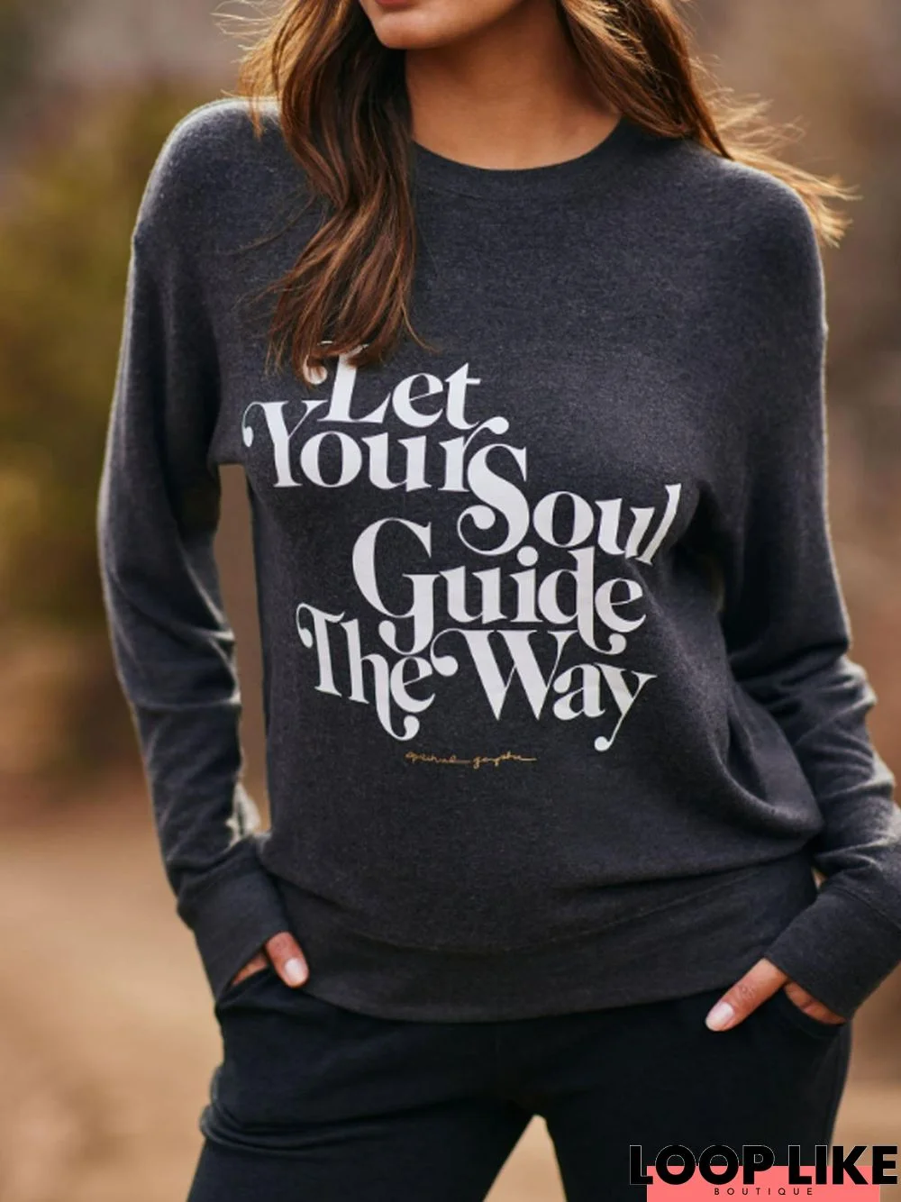 Casual Crew Neck Text Letters Loose Sweatshirt