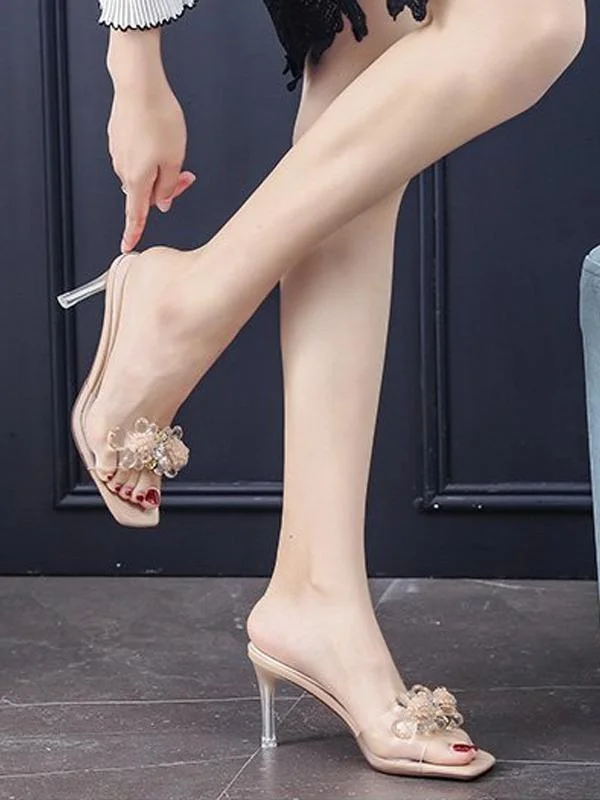 Fashionable rhinestone bow transparent high stiletto slippers