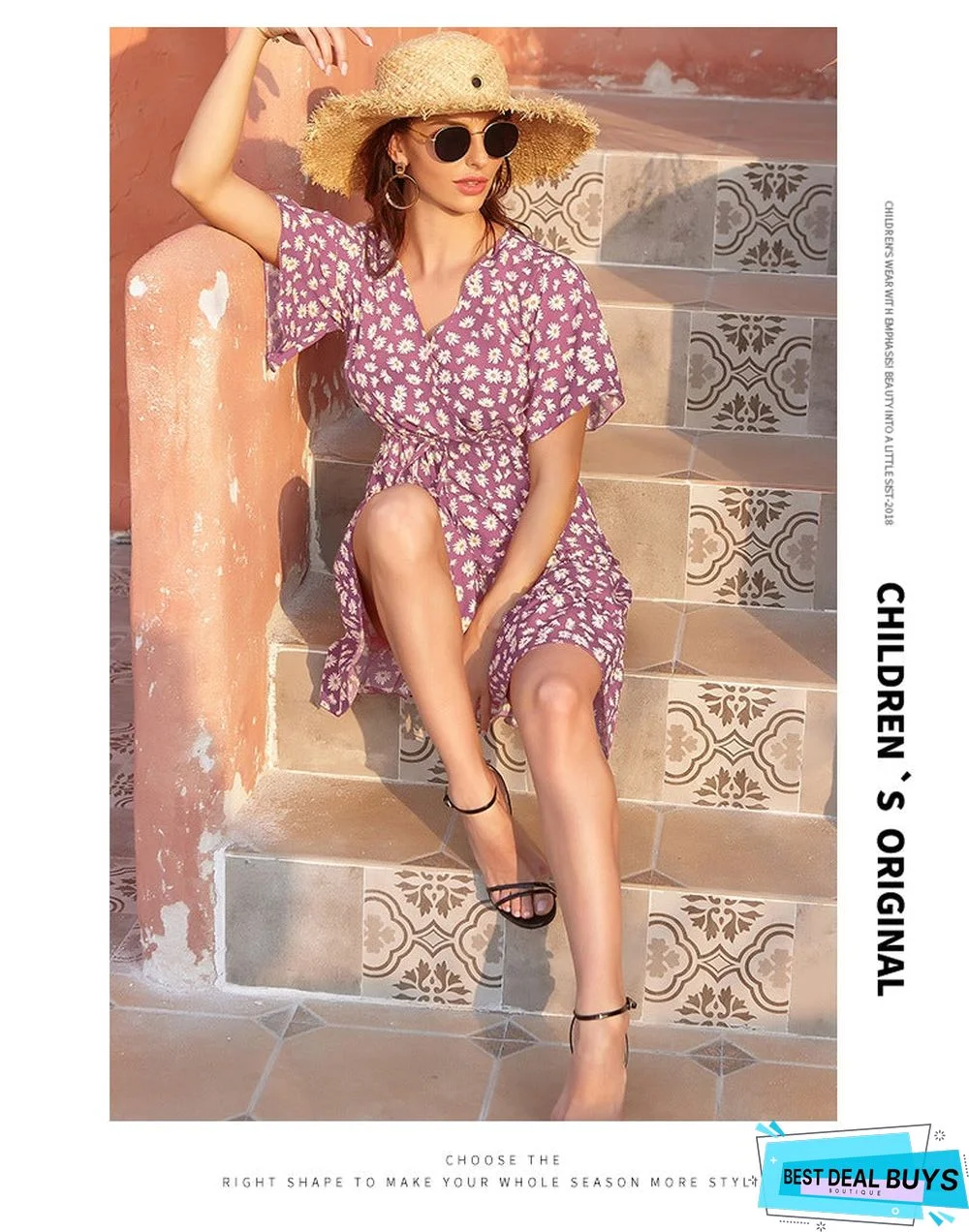 Women's Chiffon V-Neck Lace Up Dress Casual