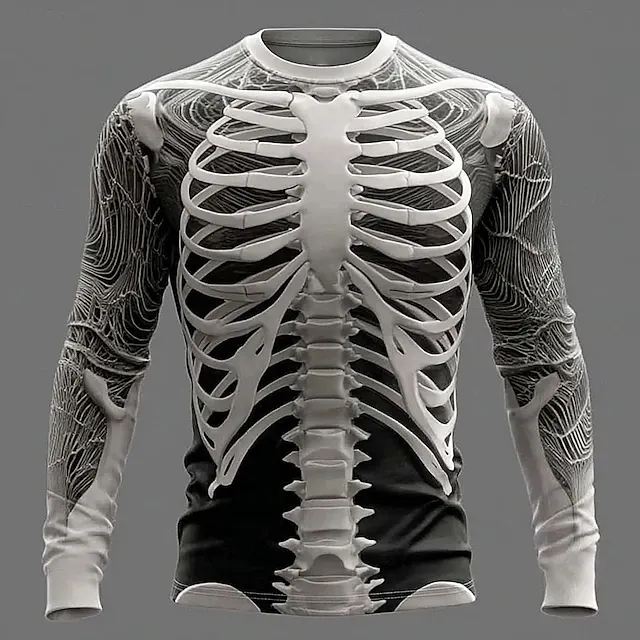 Men's Halloween Skull Graphic Skeleton 3d Print Long Sleeve T-shirt