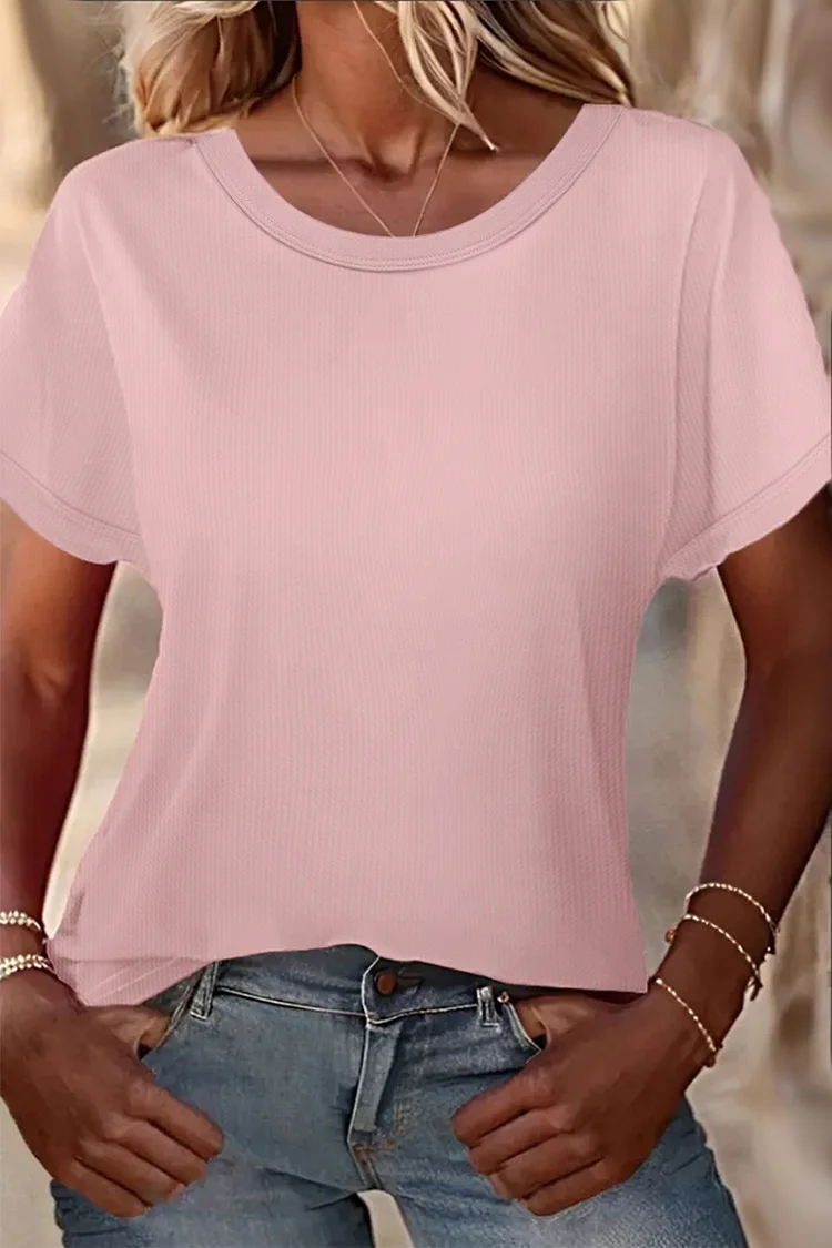 Solid Short Sleeve Round Neck T-Shirt