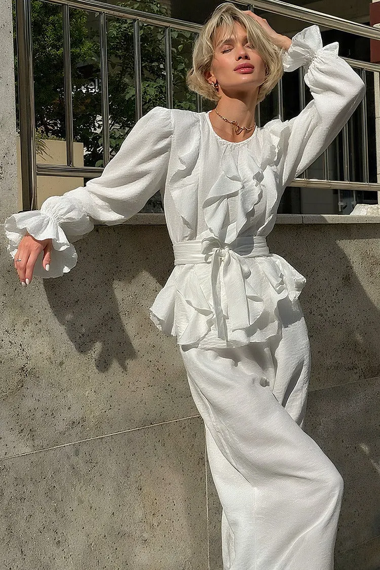 Vintage Bell Sleeve Top and Wide Leg Pants Two Piece Set