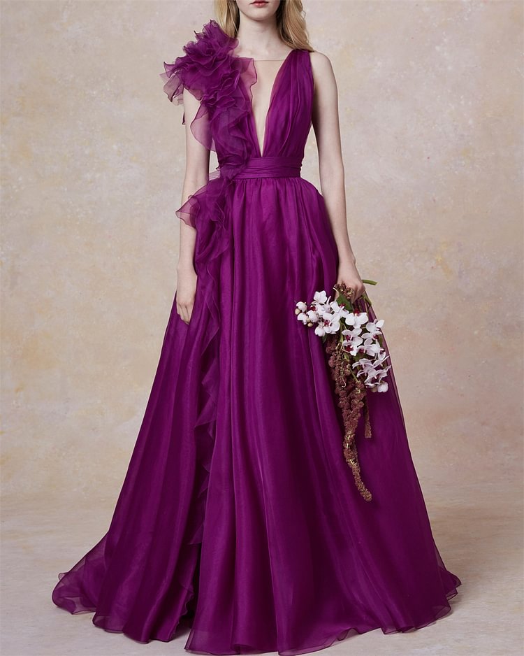 Women's Solid Color V-neck Mesh Dress