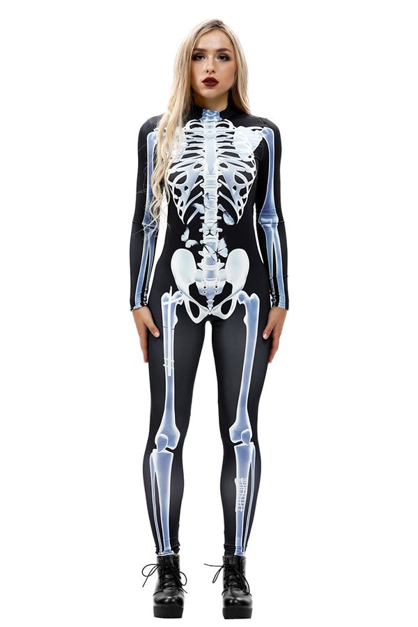 Creepy Skeleton Butterfly Print Adult Halloween Costume Bodycon Jumpsuit-elleschic