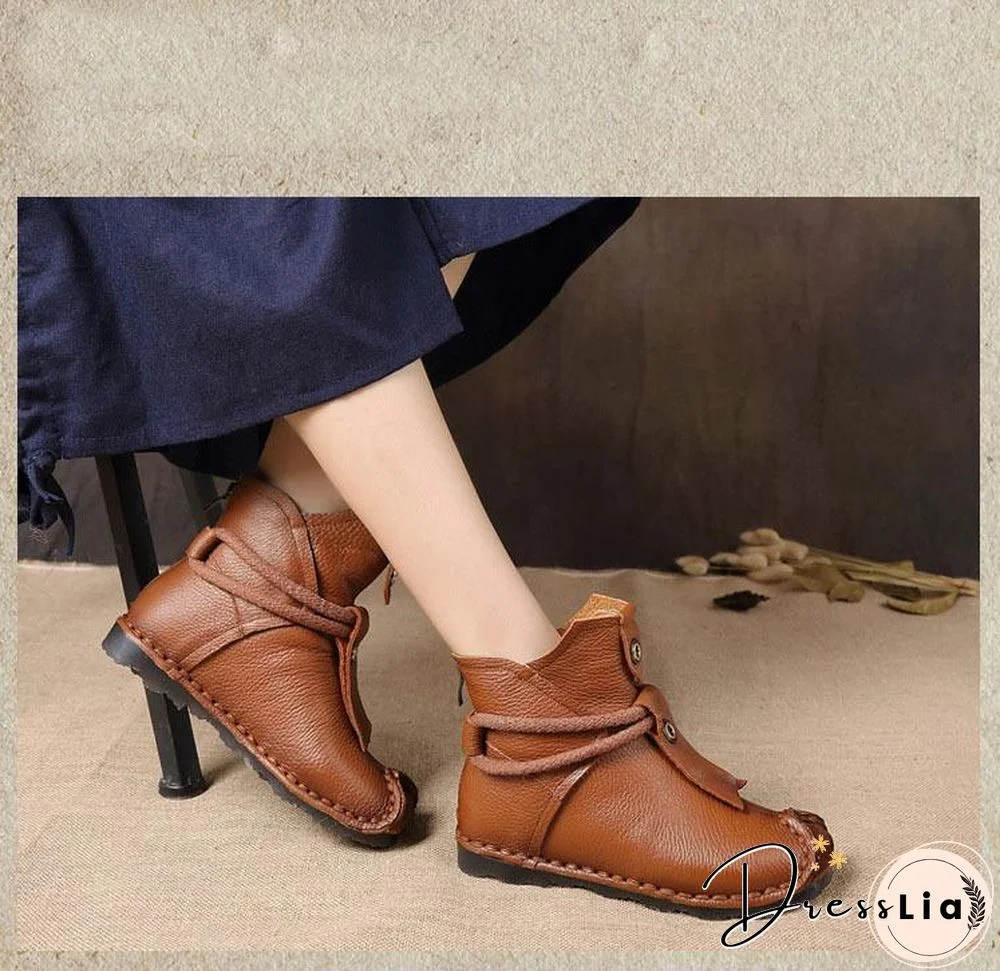 Women Genuine Leather High Quality Fashion Short Flats Ankle Boots
