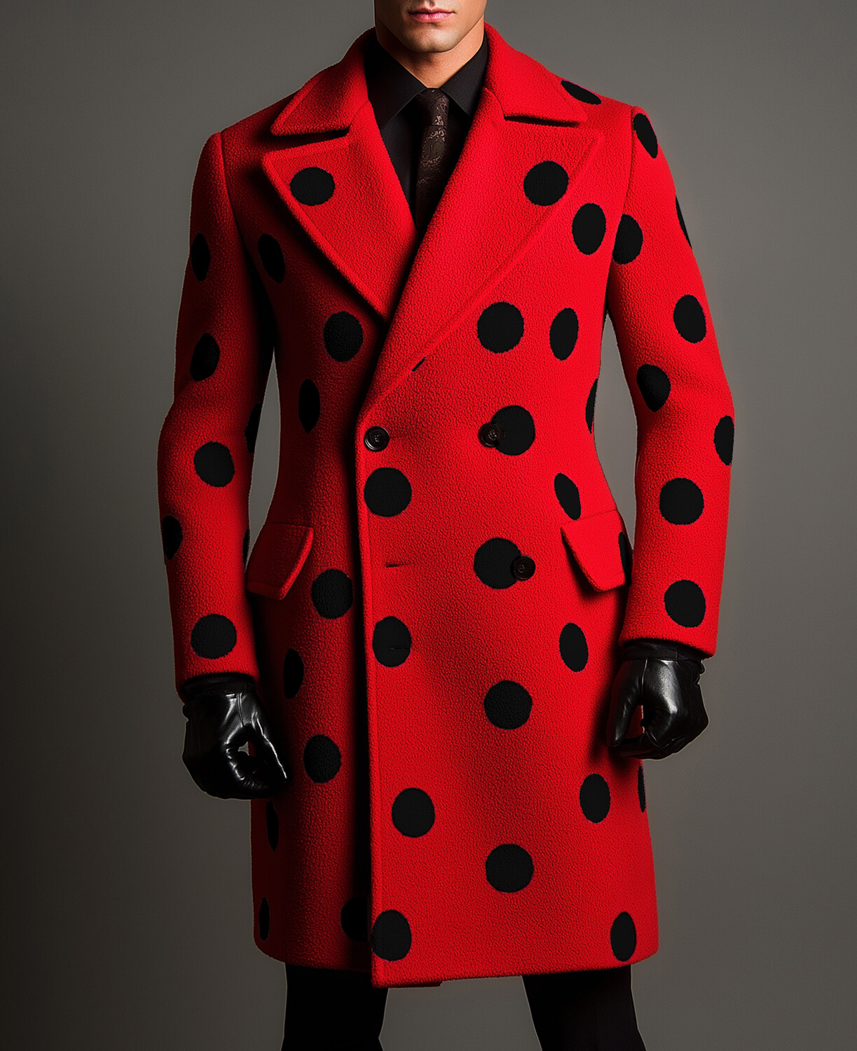 Okaywear Lapel Collar Double Breasted Polka Dot Woolen Overcoat