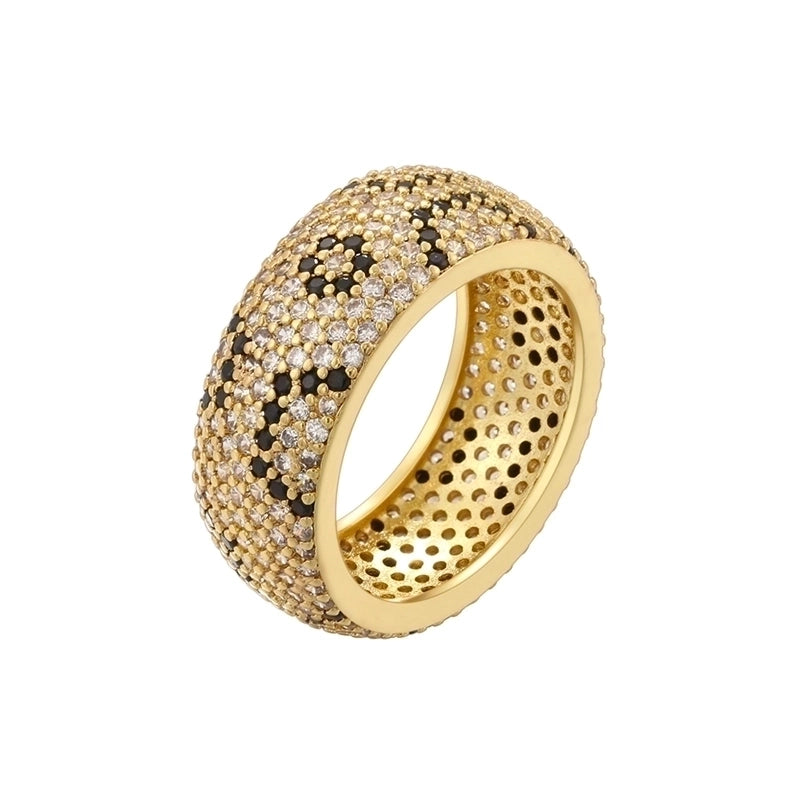 Hip-Hop Retro Round Square Copper Inlay 18K Gold Plated Zircon Open Rings