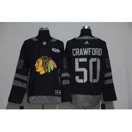 Chicago Blackhawks #50 Corey Crawford Black Men's 1917-2017 100th  Anniversary   Stitched NHL Jersey
