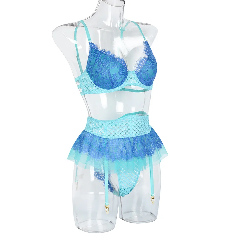 Billionm Sexy Lingerie Women Patchwork Pink Push Up Bra and Panty Underwear Hollow Out Fishnet Intimate Sex Ropa Interior Femme Costume