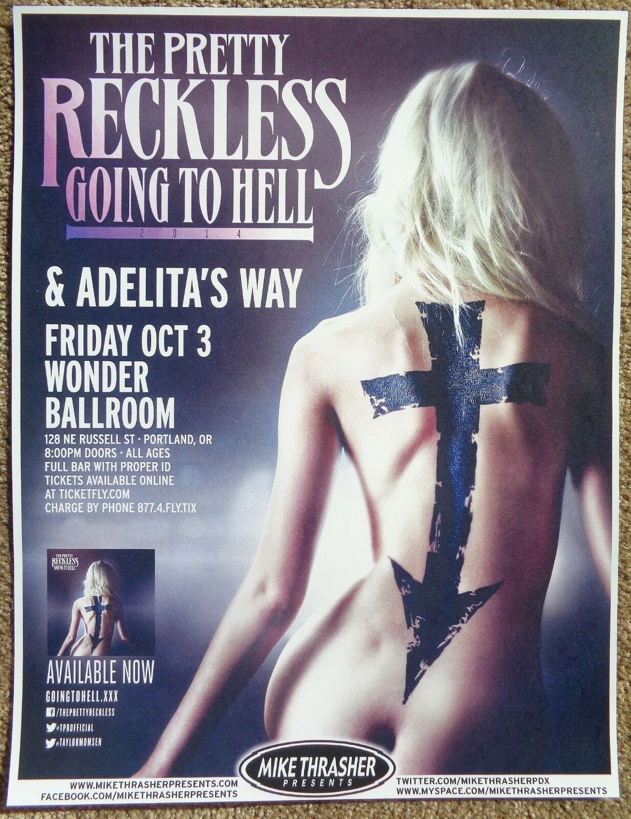 PRETTY RECKLESS Taylor Momsen Gig POSTER 2014 Concert Portland Oregon