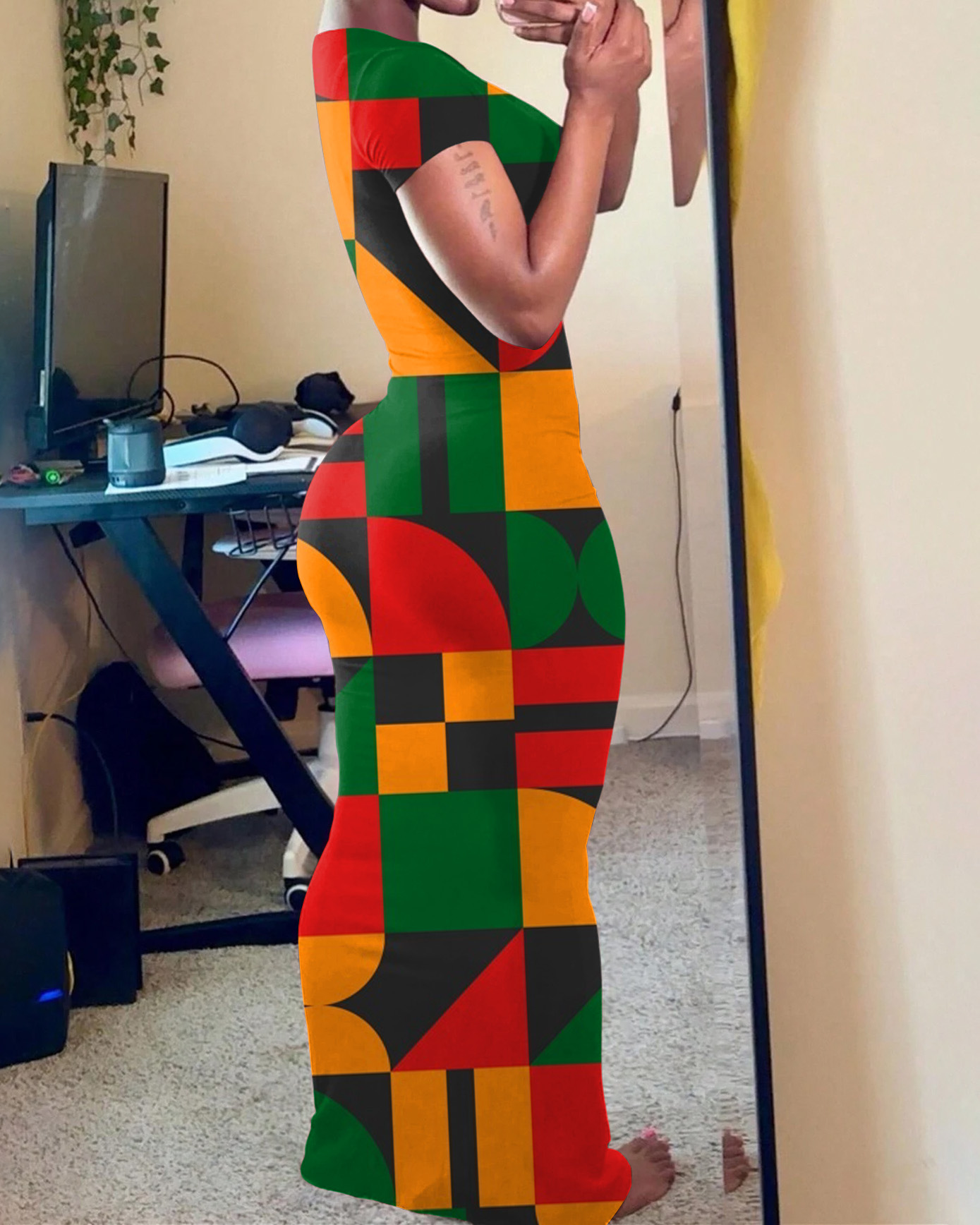 Reggae Art Geometry Casual Short Sleeve Bodycon Dress