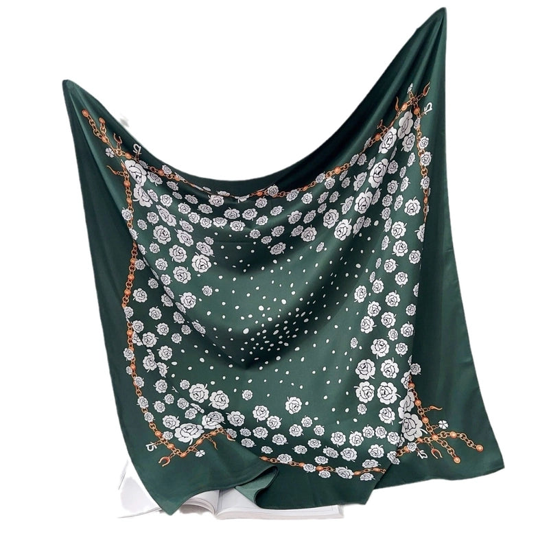 Women's Elegant Minimalist Flower Satin Printing Silk Scarf