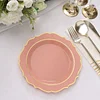 10 Pack | 8" Dusty Rose Plastic Dessert Salad Plates, Disposable Tableware Round With Gold Scalloped Rim