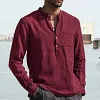 Men's Shirt Linen Shirt Maroon Shirt Solid Color V Neck White Black Gray Wine Army Green Long Sleeve Daily Vacation Tee by Inlyline