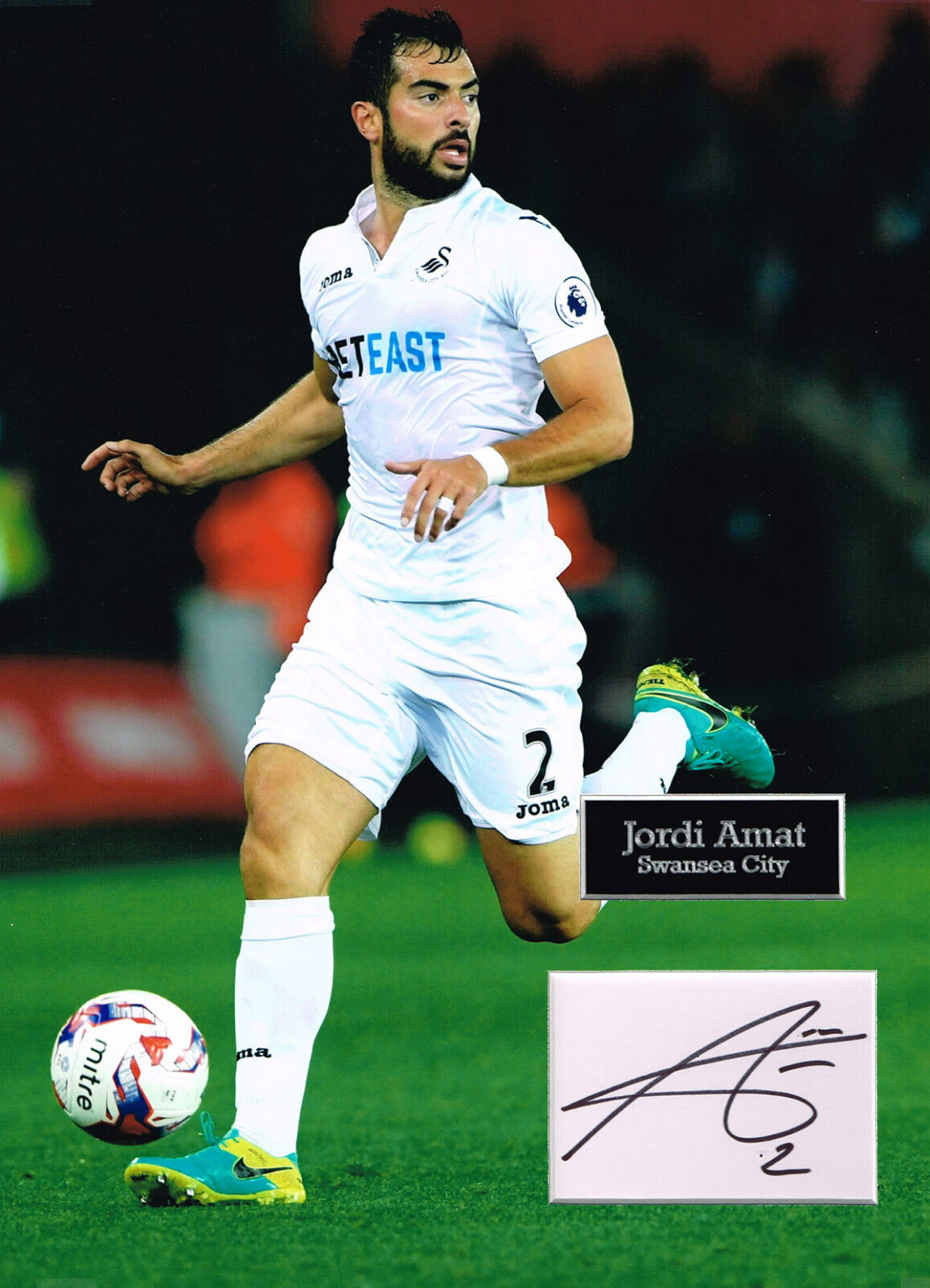 Jordi AMAT SIGNED Autograph 16x12 Photo Poster painting Mount AFTAL COA Swansea City FC