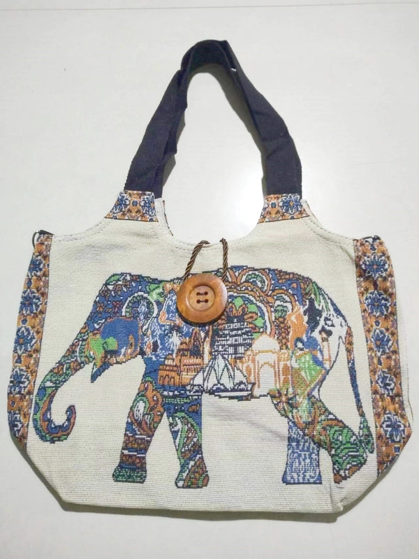 Women’s Large Canvas Elephant Ethnic Style Square Zipper Shoulder Bag