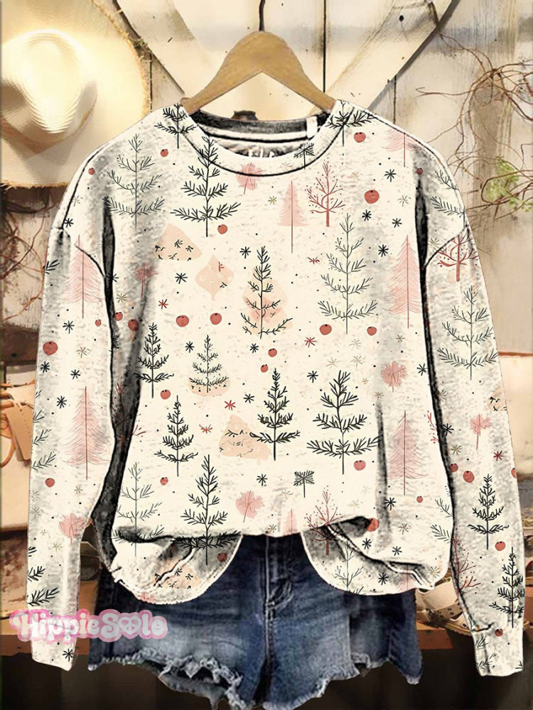Merry Christmas Winter Fall Tree Casual Sweatshirt Multicolor / S