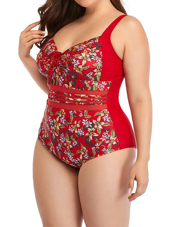 Plus Size Floral Printed One Piece
