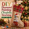 DIY Diamond Painting Christmas Stockings Hanging Ornaments Large Capacity Xmas Socks Pendant Wear Resist Candy Gift Storage Bags for Family Christmas Holiday Party Decoration (Christmas cat)
