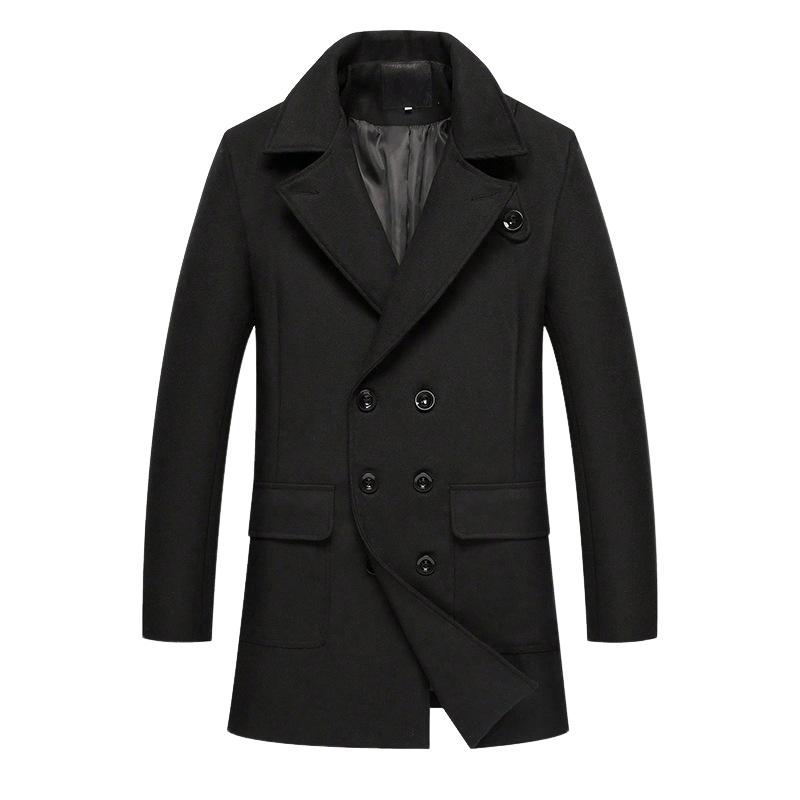 Men's Double Breasted Solid Color Lapel Coat 76591439X