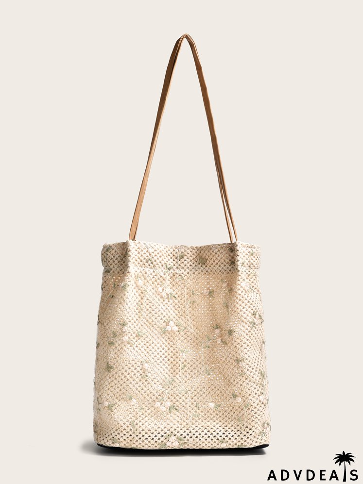 Floral Woven Tote Bag