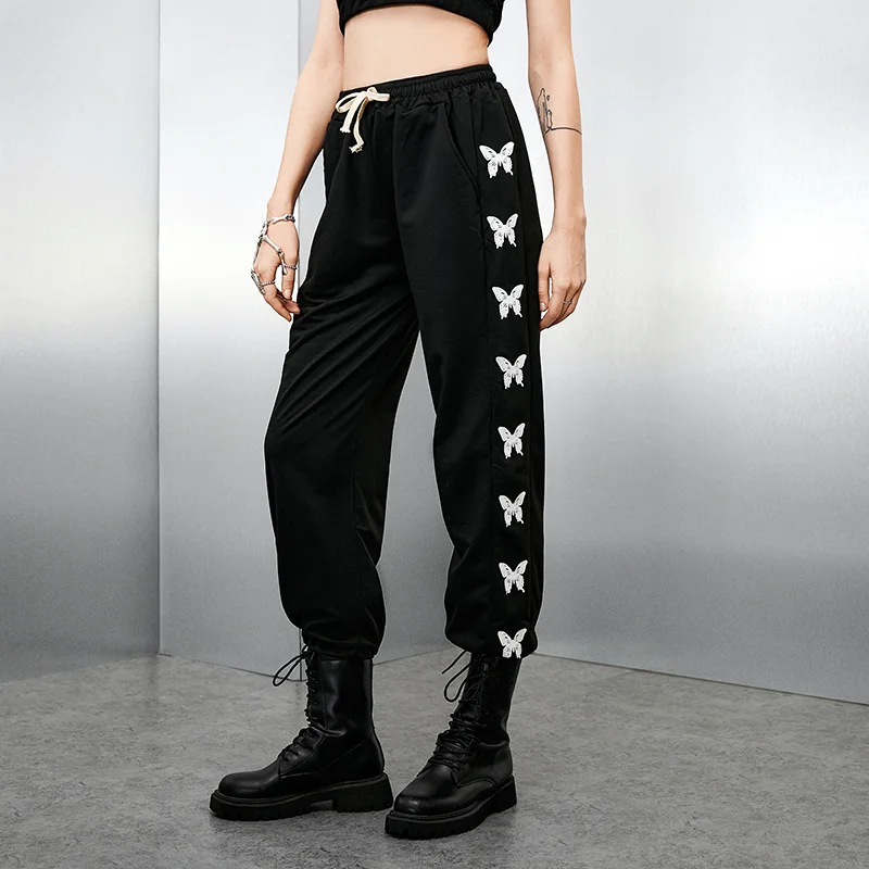 Casual Sports Pants Loose Straight Butterfly High Waist Corset Women Techwear Shop