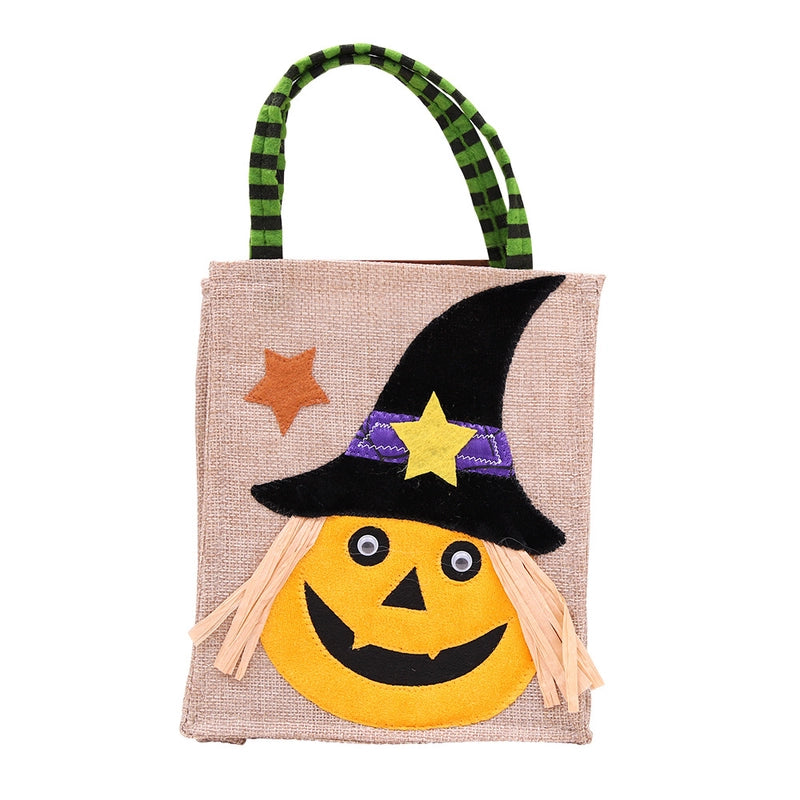 Halloween Cartoon Pumpkin Witch Gift Bag Burlap Handbags