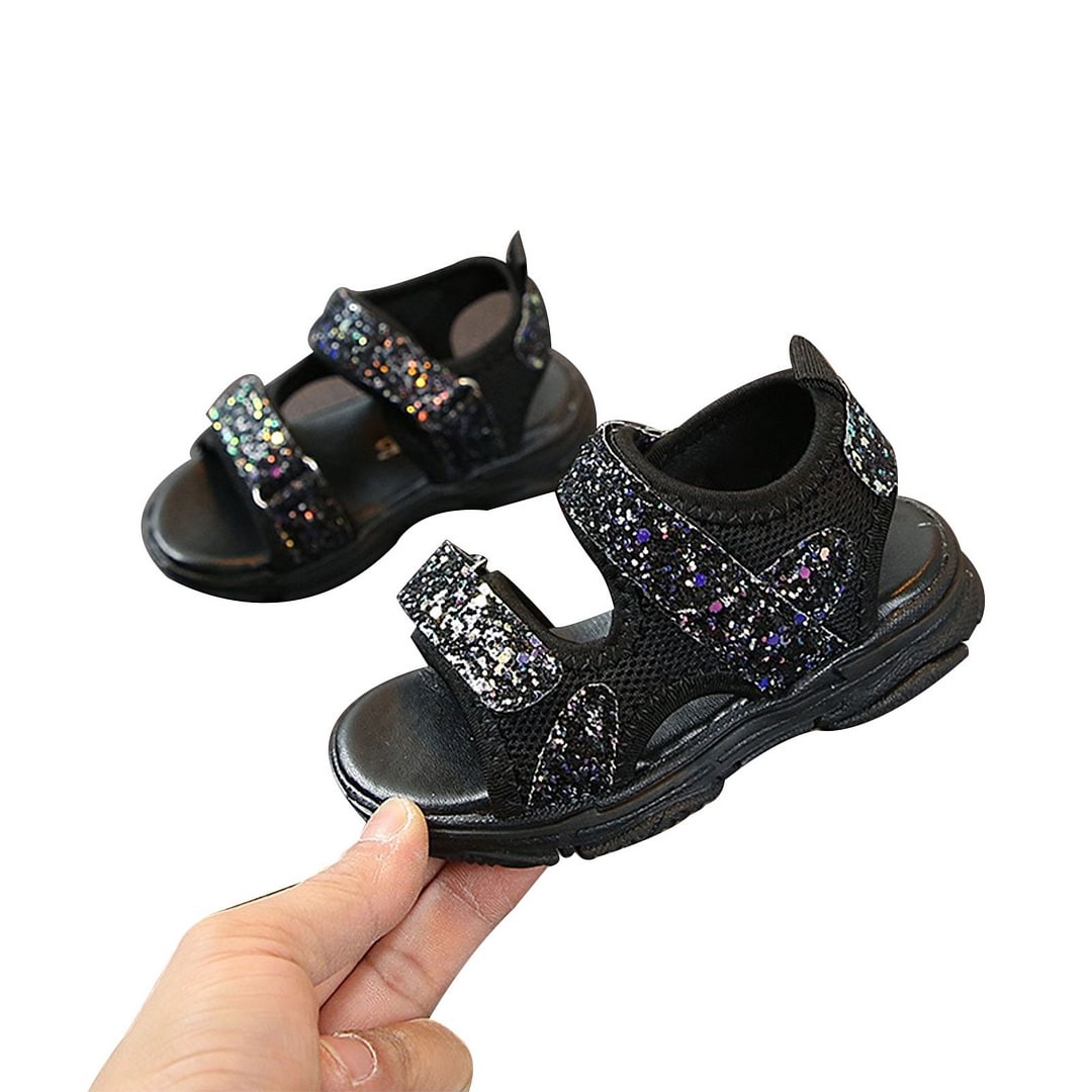Summer Breathable Little Girls Sandals, Toddlers Sweet Style Sequins Mesh Decoration Soft Sole Non-slip Beach Shoes 9M-3T