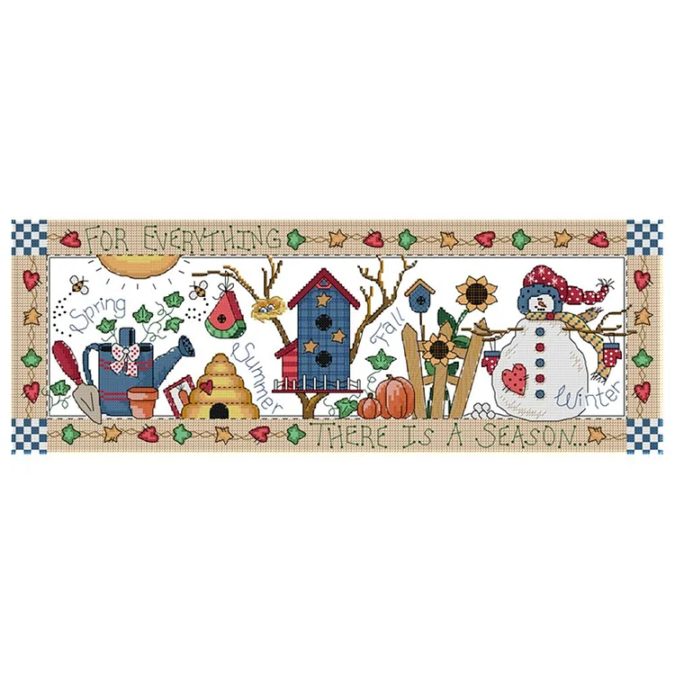 4 Seasons - 14CT 2 Strands Threads Printed Cross Stitch Kit - 54x22cm(Canvas)