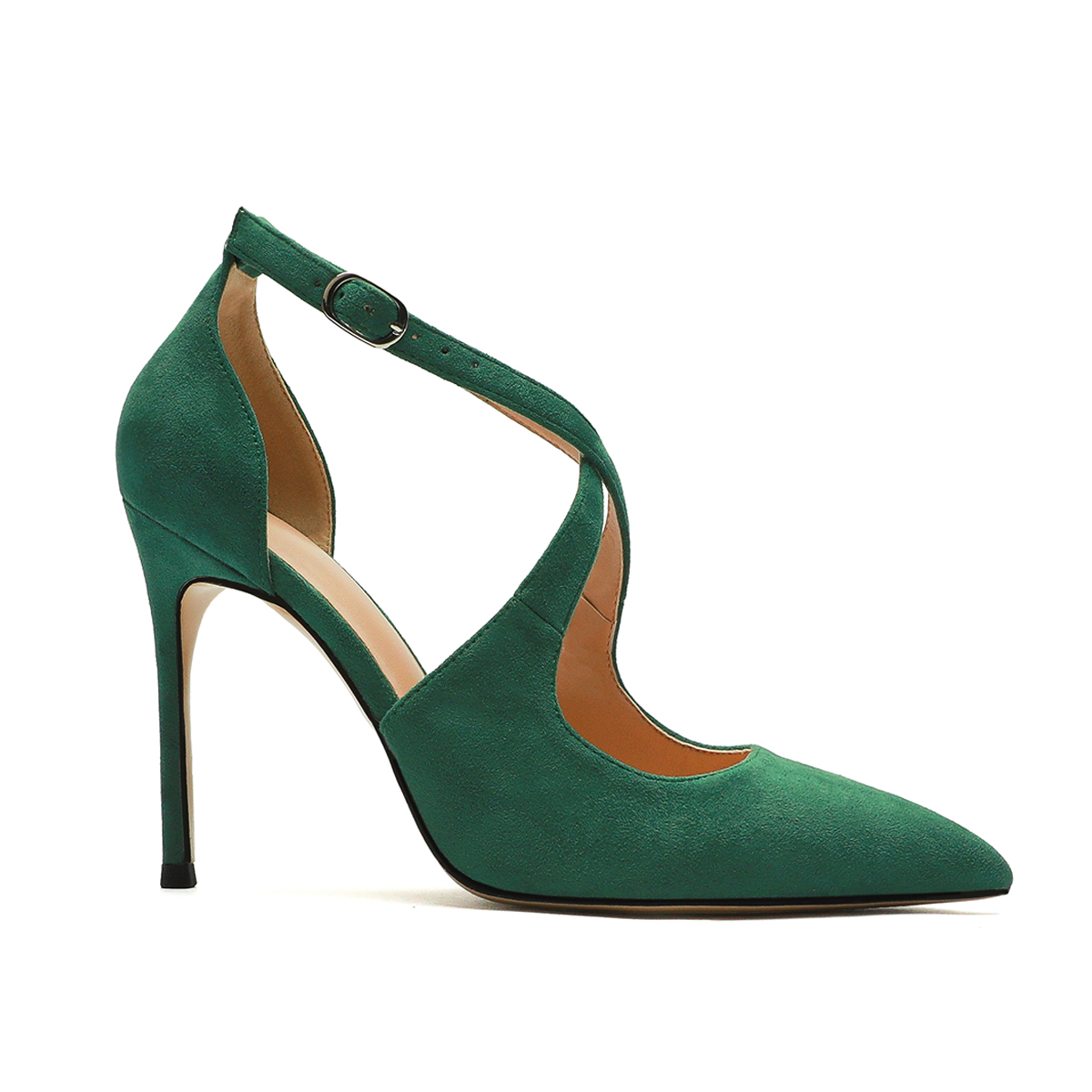 95mm Women's Pointed Toe Cross Strap Heels Ankle Strap Sandals Pumps Shoes-MERUMOTE