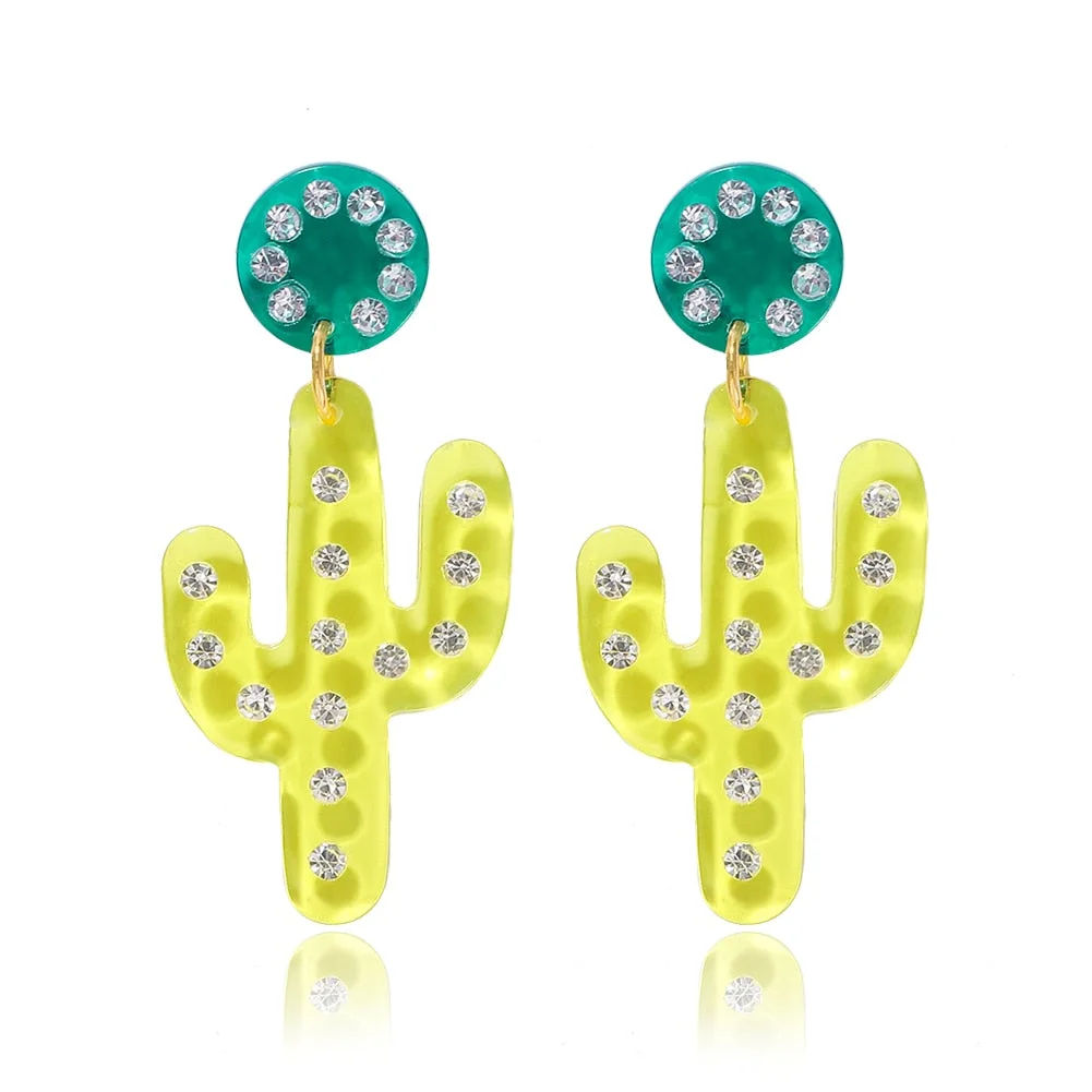 Dvacaman INS Fashion Green Color Beaded Cactus Drop Earrings for Women Boho Weave Rattan Cactus Round Earrings Statement Jewelry