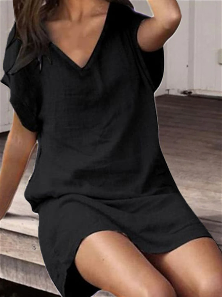 V Neck Loose Fit Comfy Mini Dress wearshes