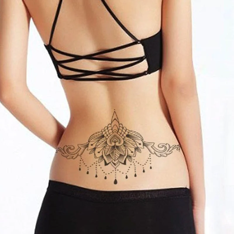 1Piece Temp Body Art Lower Back Temporary Tattoos Fantasy Fake Tattoo for Women Girls Adult Butterfly Flower Waterproof Stickers