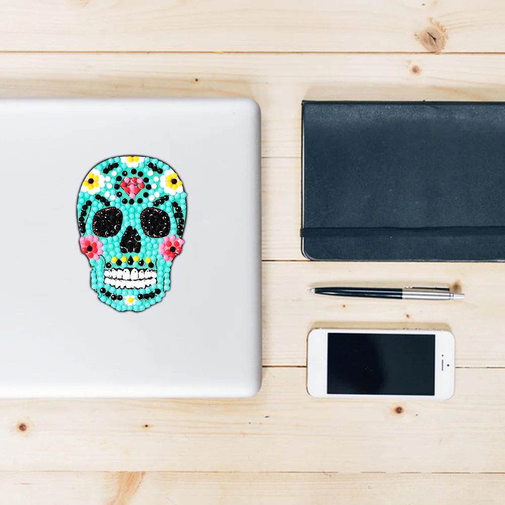 4pcs Diamond Mosaic Sticker DIY Color Skulls Adhesive Rhinestones Decals