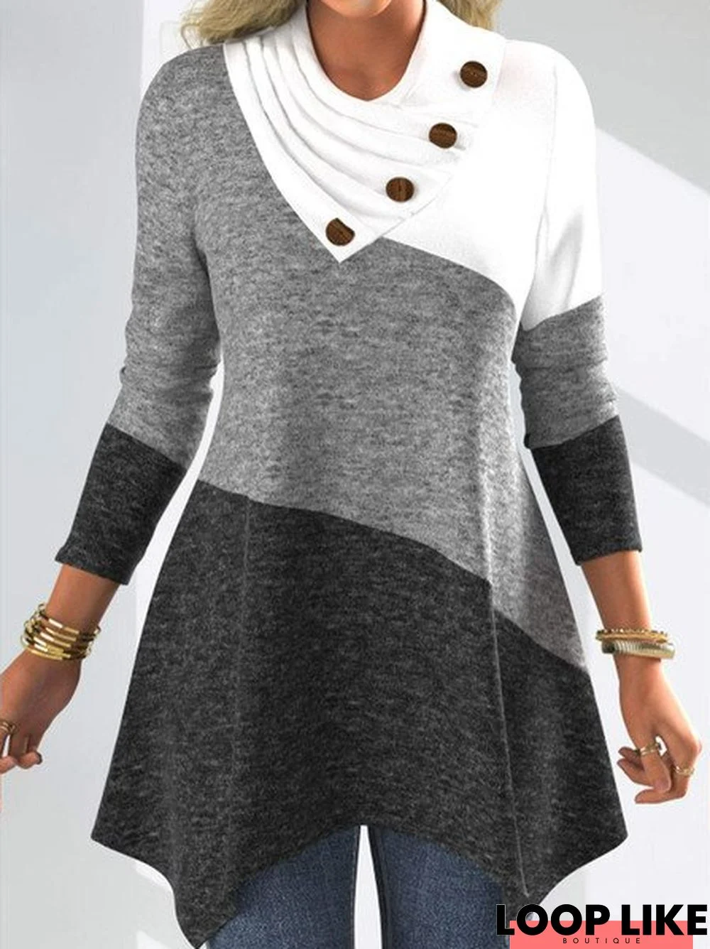 Casual Midi-Long Color Block Spring Daily Top