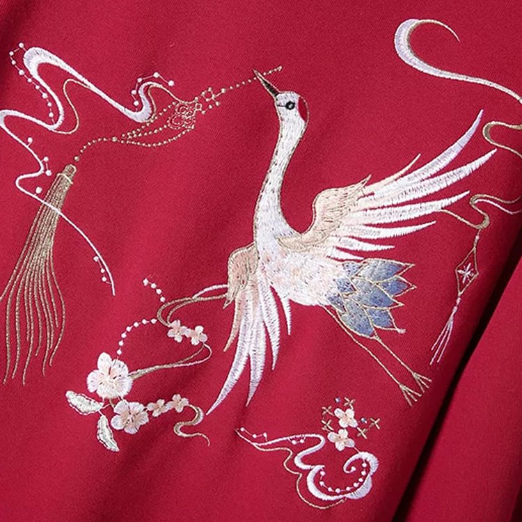 Bird Embroidery Print Fringed Vintage Sweatshirt Dress